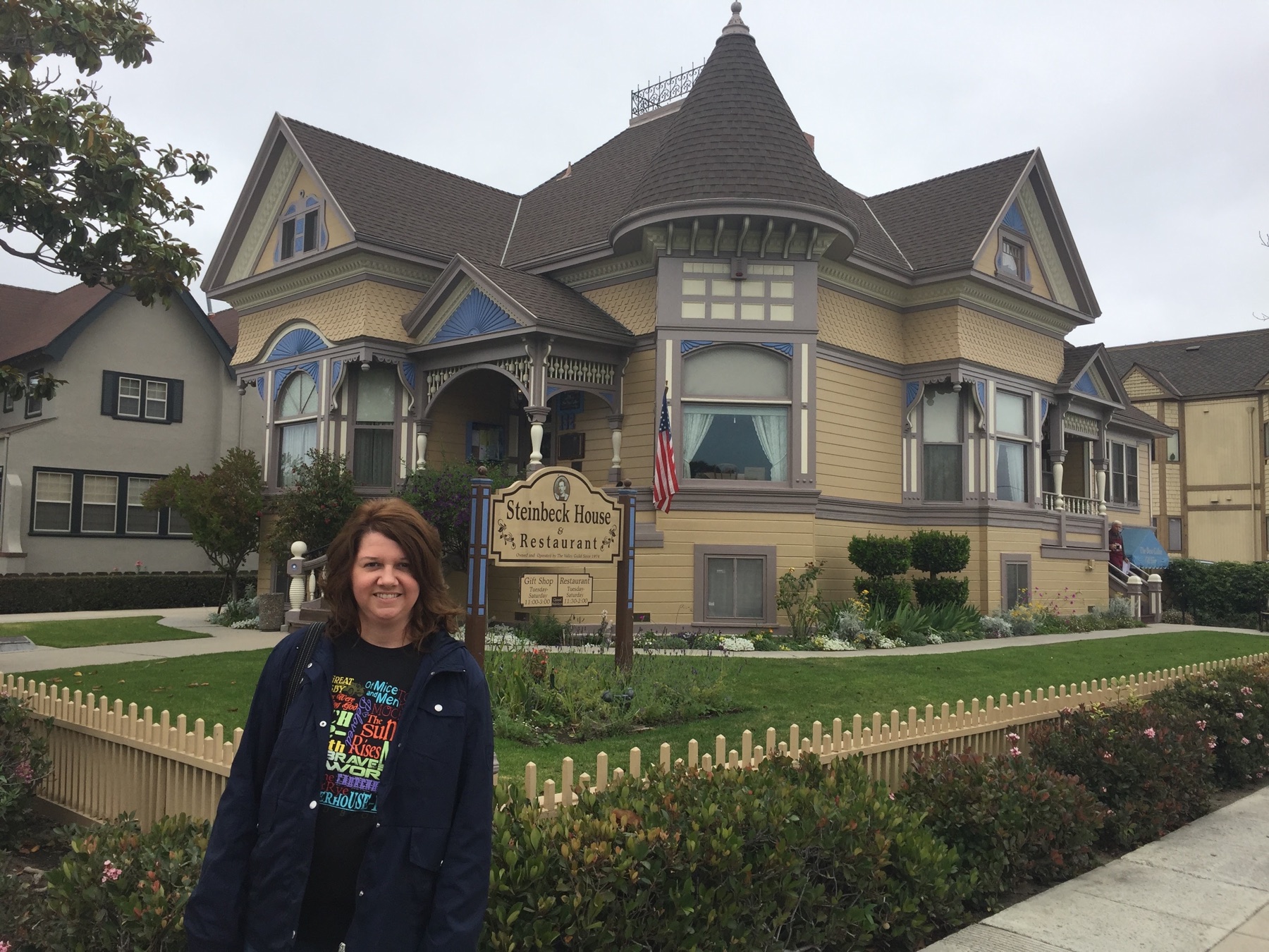 Angela standing outside the Steinbeck House restaurant in Salinas