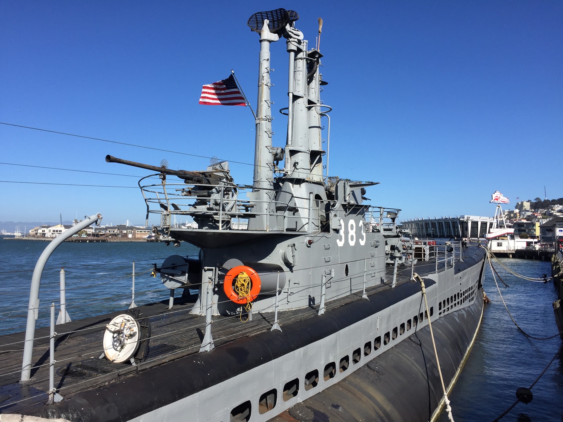 USS Pampanito submarine moored at Pier 45 in San Francisco