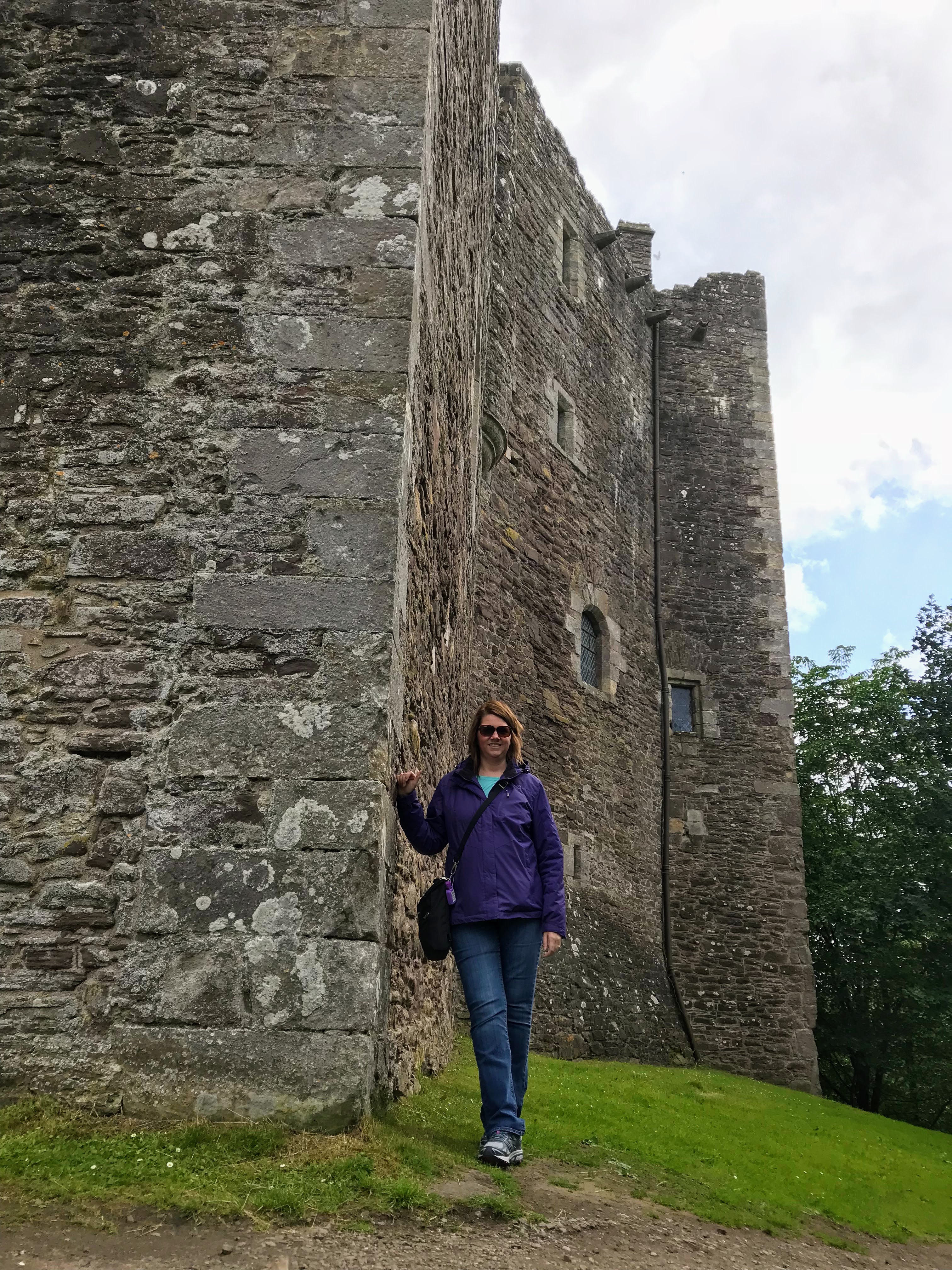 My view of the stone exterior of Doune Castle