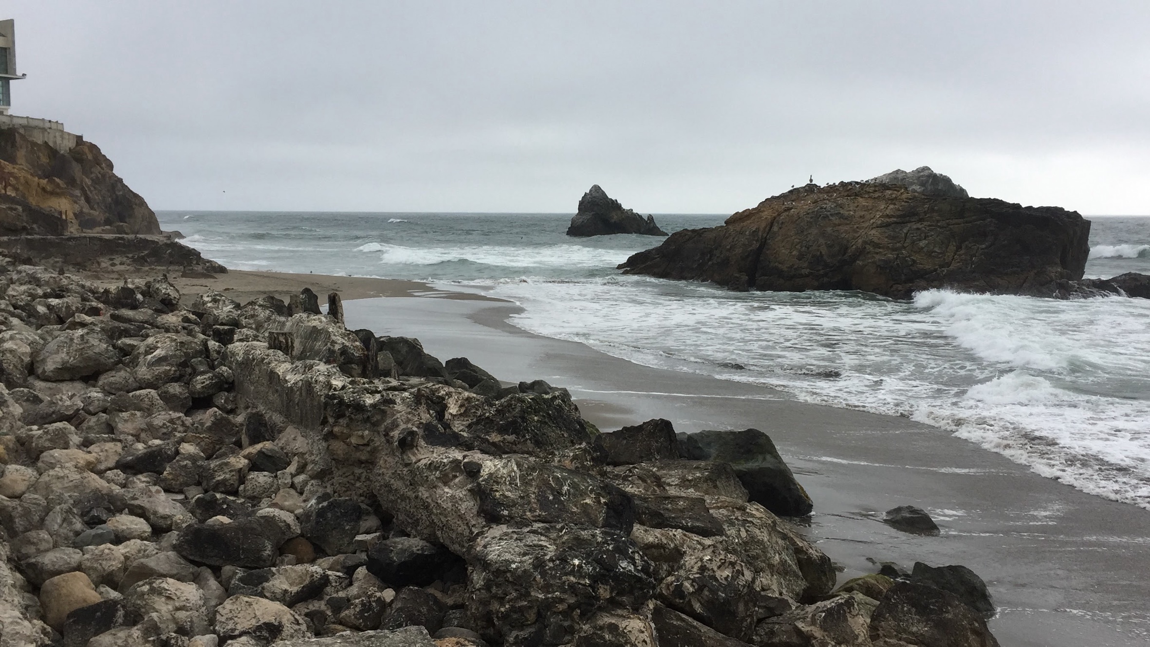 A rocky Pacific shoreline near the Sutro Baths in San Francisco