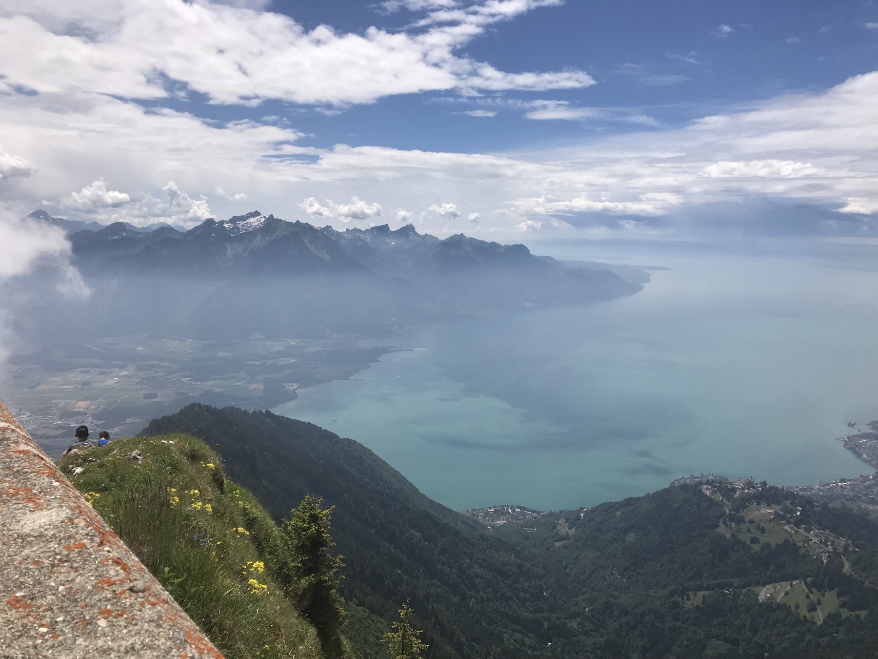 Lake Geneva and the surrounding mountains viewed from high above Montreux at Rochers-de-Naye