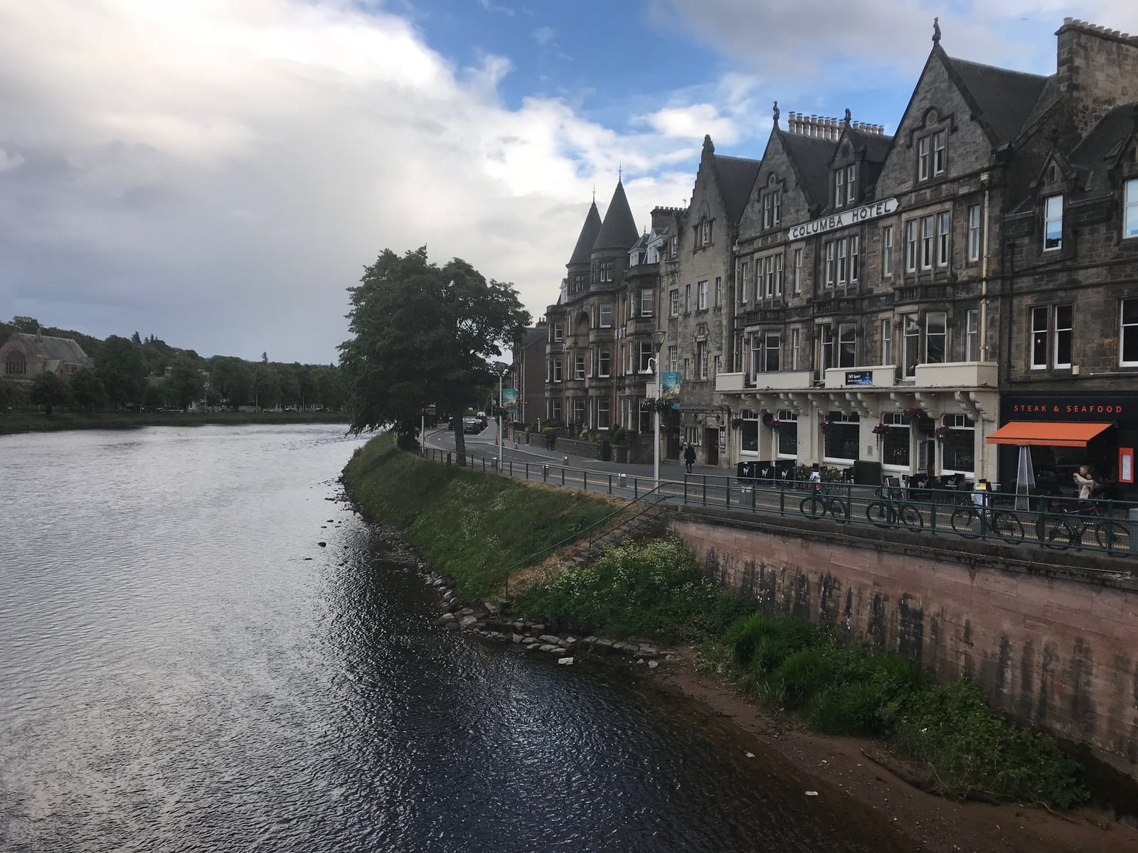 Historic hotels and restaurants lining the River Ness in Inverness