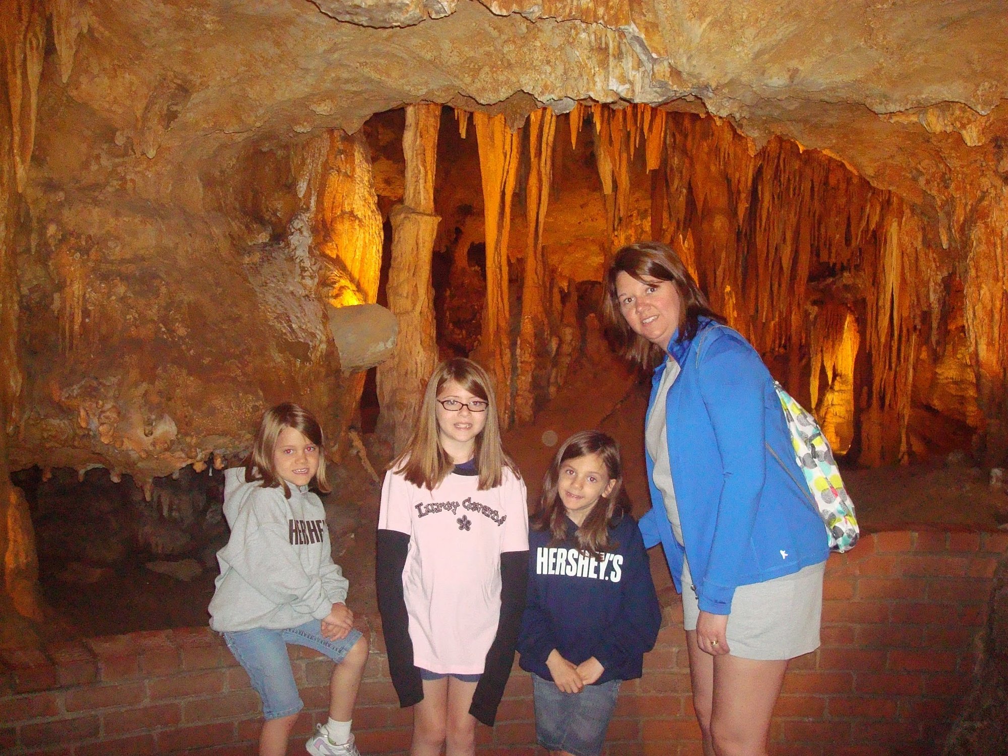 Angela and her three daughters inside Luray Caverns